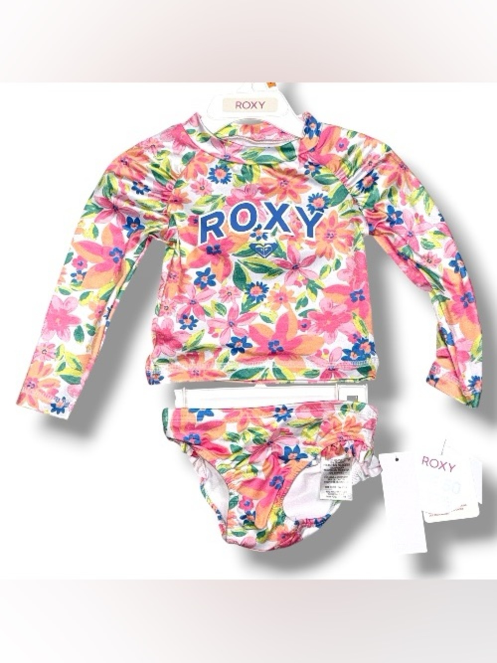 ROXY size 12 months 2 piece swim set long-sleeve swim top and bottoms floral